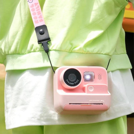 Kids' Instant Print Camera with Dual Lenses for Fun Photos — pink child-safe instant camera with strap, dual lenses and built-in printer