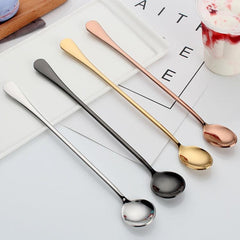 Thickened Round Mixing Spoon with Long Handle - 304 Stainless Steel for Coffee and Ice Drinks