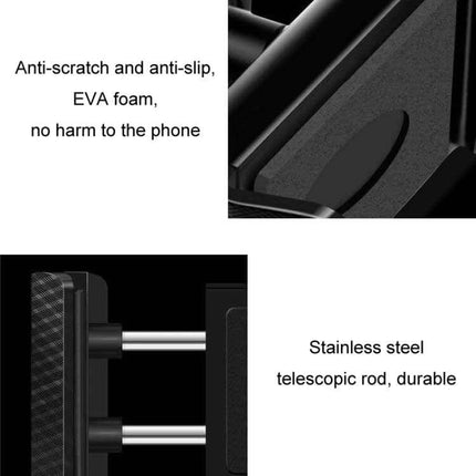 360 Degree Rotating Car Air Vent Phone Holder For GPS showing anti-scratch EVA foam padding and stainless steel telescopic rod close-up