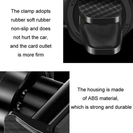 360 Degree Rotating Car Air Vent Phone Holder For GPS showing ABS housing and rubber non‑slip clamp close-up