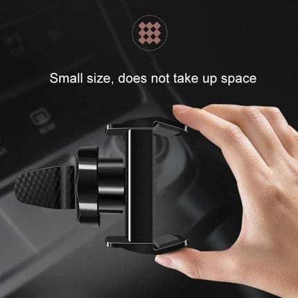 360 Degree Rotating Car Air Vent Phone Holder For GPS compact ABS vent mount shown held between fingers, fits 3.5-6.5 inch phones, 360° swivel