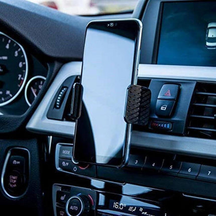 360 Degree Rotating Car Air Vent Phone Holder For GPS mounted on car vent holding smartphone in portrait and landscape with 360° swivel