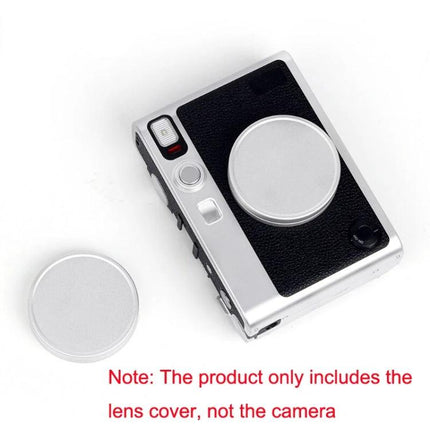 FUJIFILM Instax Mini EVO Aluminum Alloy Lens Cap on silver Instax Mini EVO camera protecting lens from dust and scratches