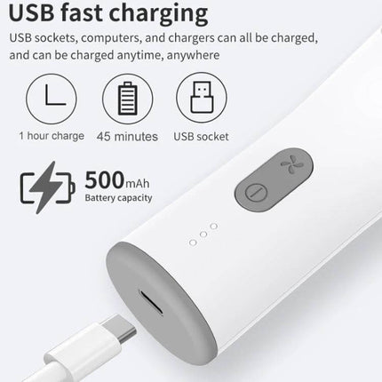 Child Hair Clipper Rechargeable For Easy Home Grooming showing USB fast charging port and 500mAh battery