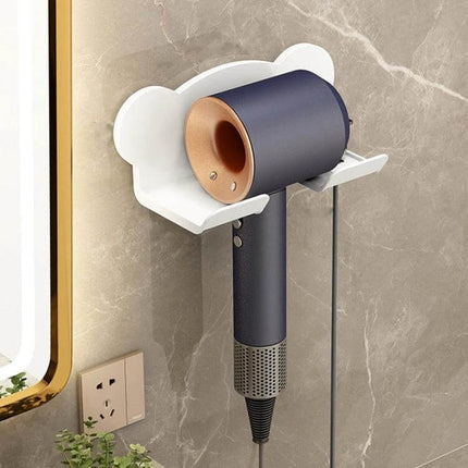 Dyson Hair Dryer Wall Mounted Holder And Shelf For Bathroom mounted on tile wall holding hair dryer and saving counter space, drill-free installation