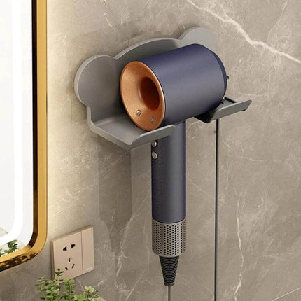 Dyson Hair Dryer Wall Mounted Holder And Shelf For Bathroom mounted gray shelf holding hair dryer, drill-free space-saving bathroom organizer