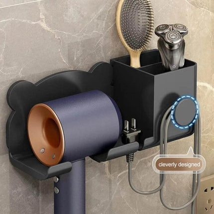 Dyson Hair Dryer Wall Mounted Holder And Shelf For Bathroom neatly stores hair dryer, brush and shaver with drill-free wall-mounted shelf to save counter space