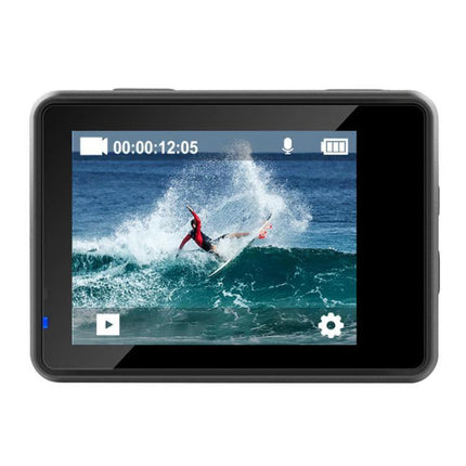 Versatile Waterproof Sports Camera for Outdoor Activities showing surf footage on 4K 170-degree wide-angle display