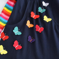 Girls Colorful Long Sleeve Butterfly Embroidered Cotton Dress for Kids