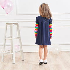 Girls Colorful Long Sleeve Butterfly Embroidered Cotton Dress for Kids