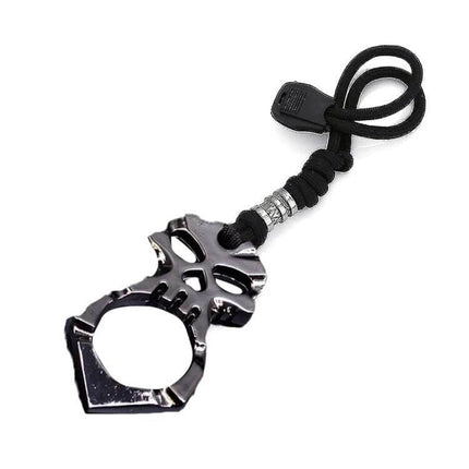 Rose Thorn Single Finger Buckle Keychain Skull Black compact chrome-plated zinc alloy key holder with skull design, paracord lanyard, emergency window-breaker