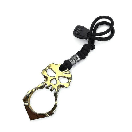 Rose Thorn Single Finger Buckle Keychain Skull Black compact chrome-plated skull key holder with paracord lanyard, self-defense and window-breaker tool