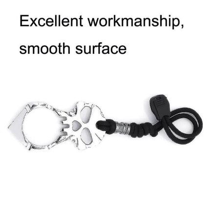 Rose Thorn Single Finger Buckle Keychain Skull Black compact chrome-plated zinc alloy key holder, smooth polished edges, cord lanyard, emergency window-breaker