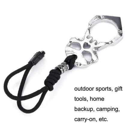 Rose Thorn Single Finger Buckle Keychain Skull Black compact chrome-plated skull key holder with lanyard for EDC, self-defense and emergency window breaker