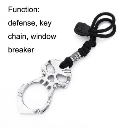 Rose Thorn Single Finger Buckle Keychain Skull Black compact chrome-plated zinc alloy key holder, self-defense tool and emergency window breaker