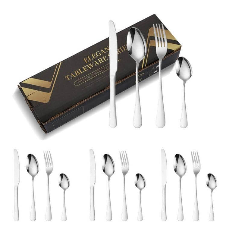 Premium 16-Piece Gold-Plated Stainless Steel Knife and Fork Set in Elegant Carton Box