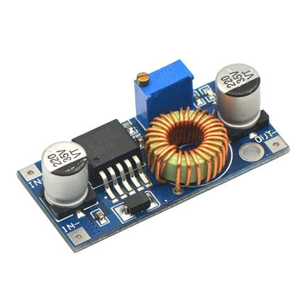 Versatile Adjustable DC-DC Buck Power Module for DIY Projects showing compact module with coil, capacitors and adjustable potentiometer