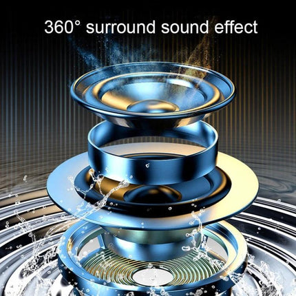 Compact Bluetooth Speaker For Travel And Daily Listening showing exploded driver design with 360° surround sound effect
