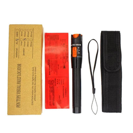 Portable Fiber Optic Red Light Test Pen for Detection Tools - handheld tester with replaceable metal tip, wrist strap, pouch and instructions