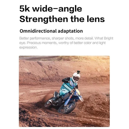 5K Sports Camera for High-Resolution Outdoor Adventures - wide-angle action shot of rider on dirt bike capturing rugged outdoor terrain