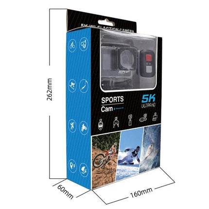 5K Sports Camera for High-Resolution Outdoor Adventures – compact waterproof action cam with wide-angle lens in retail packaging