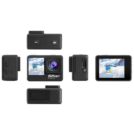 5K Sports Camera for High-Resolution Outdoor Adventures compact waterproof action camera showing front, sides and touchscreen display