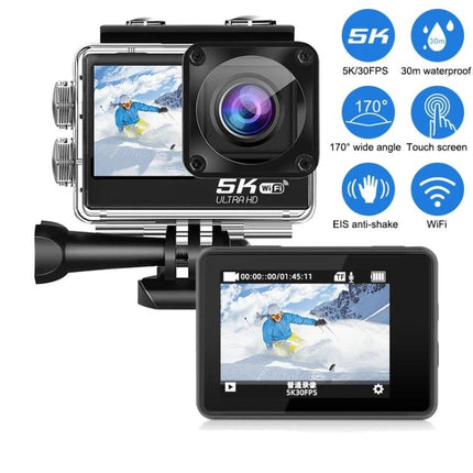 5K Sports Camera for High-Resolution Outdoor Adventures compact waterproof action camera with wide-angle lens and touchscreen