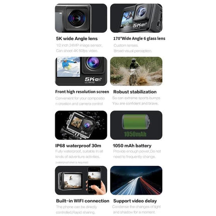 5K Sports Camera for High-Resolution Outdoor Adventures compact waterproof action camera with wide-angle lens and stabilization