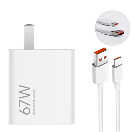 Original Xiaomi Charger for Everyday Home and Travel Use - white 67W wall USB-C charger with USB-A to USB-C cable, compact travel power adapter