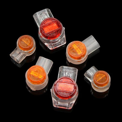 Moisture-Proof Network Cable Connectors for Home Wiring shown as clear and orange no-strip push-in connectors for quick home office and DIY wiring