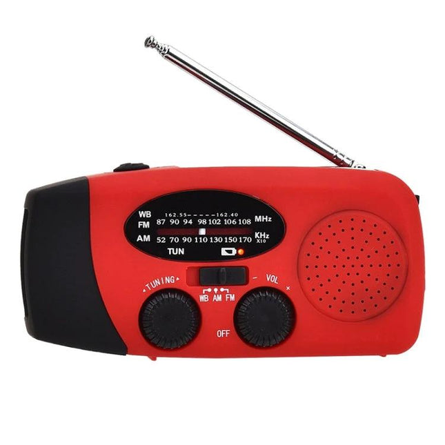 HanRongda HRD-902 Emergency Solar Radio for Disaster Use - red portable AM/FM/weather band emergency radio with antenna