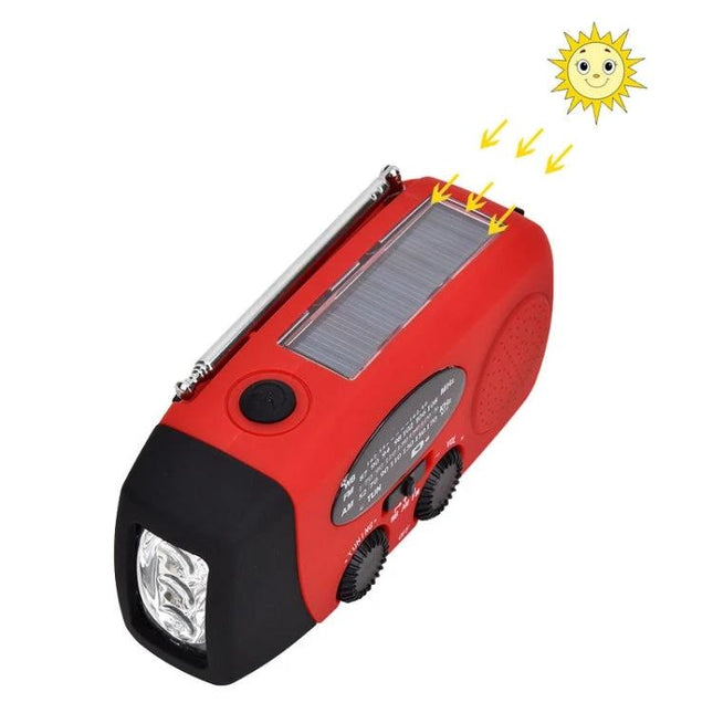 HanRongda HRD-902 Emergency Solar Radio for Disaster Use - red portable solar-powered emergency radio with flashlight and antenna