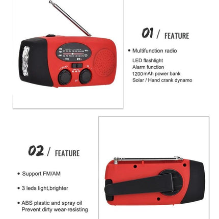 HanRongda HRD-902 Emergency Solar Radio for Disaster Use - red portable AM/FM/weather band radio with flashlight, hand crank, power bank