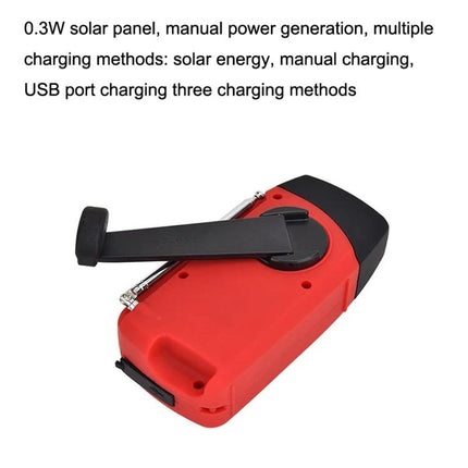 HanRongda HRD-902 Emergency Solar Radio for Disaster Use - red portable radio with hand crank, solar panel and USB charging options