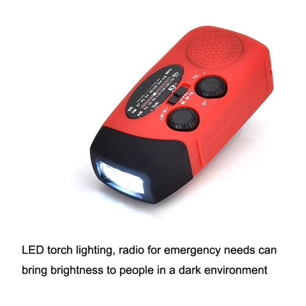 HanRongda HRD-902 Emergency Solar Radio for Disaster Use - red portable emergency radio with LED torch, AM/FM/weather band and hand crank