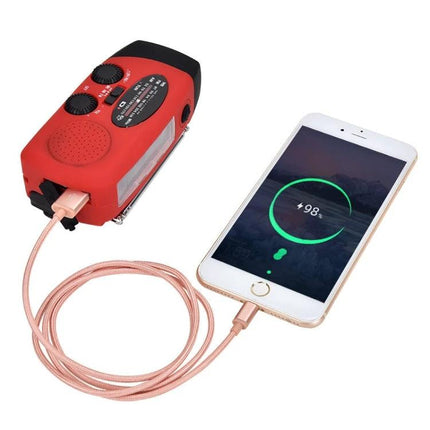 HanRongda HRD-902 Emergency Solar Radio for Disaster Use charging a smartphone with USB cable during power outage