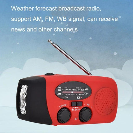HanRongda HRD-902 Emergency Solar Radio for Disaster Use - red portable AM/FM/weather band emergency radio with antenna and flashlight