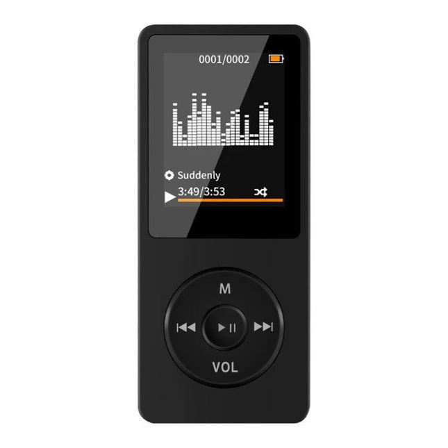 Bluetooth Music Player for Everyday Listening and Reading - compact black MP3 player with screen, playback controls and volume wheel