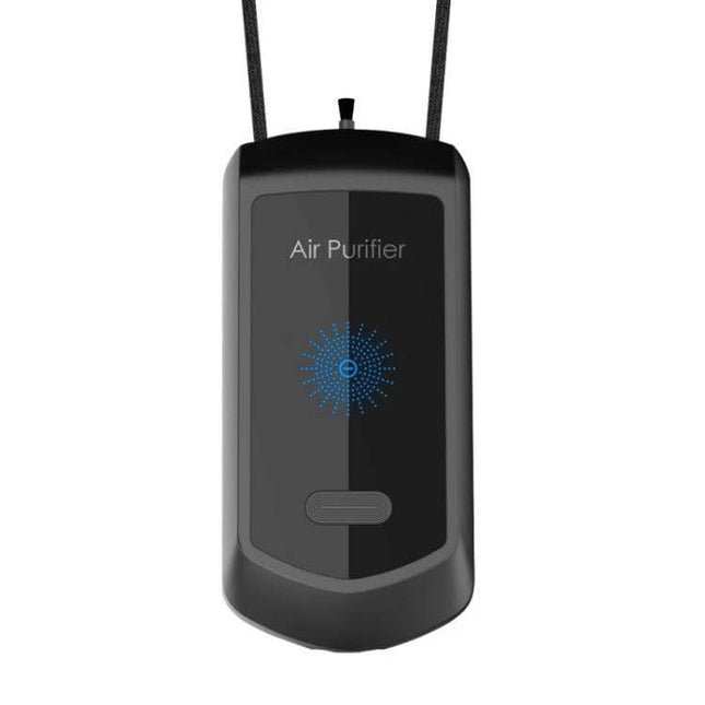Mini Hanging Neck Negative Ion Air Purifier For Everyday Use - compact black neck-worn personal air purifier, 70×34×18mm, lightweight 42g