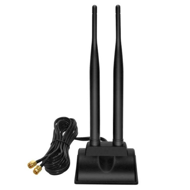Magnetic Suction WiFi Antenna for Reliable Network Connectivity - dual 2x SMA/RP-SMA black antenna with magnetic base and cable for home office