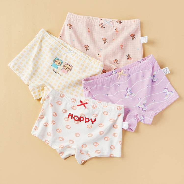 4pcs Cartoon Comfortable Combed Cotton Soft Breathable Girls Underwear