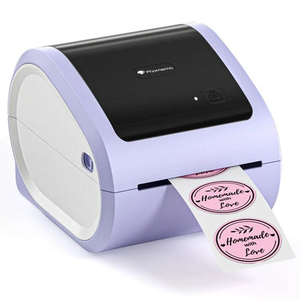 Phomemo Bluetooth Thermal Label Printer for Shipping and Barcodes printing pink round homemade labels via Bluetooth or USB