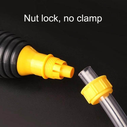 Manual Oil Pump for Vehicle Oil Transfer with Flexible Hose showing nut lock connection and clear flexible hose