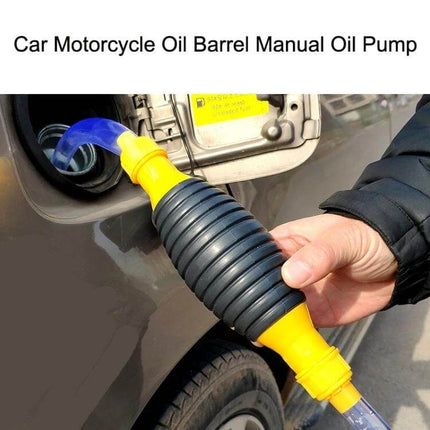 Manual Oil Pump for Vehicle Oil Transfer with Flexible Hose - handheld bulb pump draining car oil with flexible hose and nut lock for DIY maintenance
