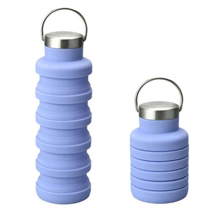 Outdoor Silicone Telescopic Cup 500ml For Travel And Everyday Use - collapsible lavender silicone cup with stainless steel lid and handle, extended and collapsed views