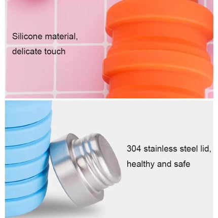 Outdoor Silicone Telescopic Cup 500ml For Travel And Everyday Use - collapsible silicone body with 304 stainless steel lid, compact travel cup