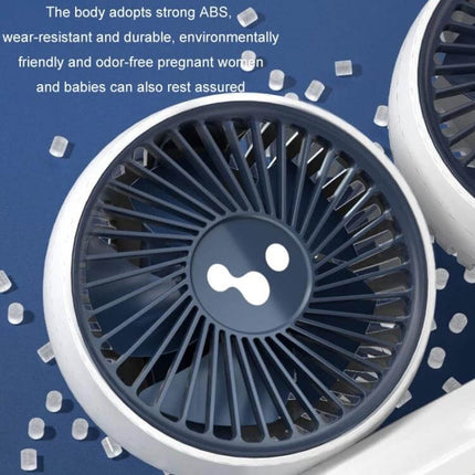 Car Dual Head USB Fan For Backseat Cooling And Comfort - close-up of dual-head portable USB fan front grille, ABS durable design, three-speed rear-seat cooling