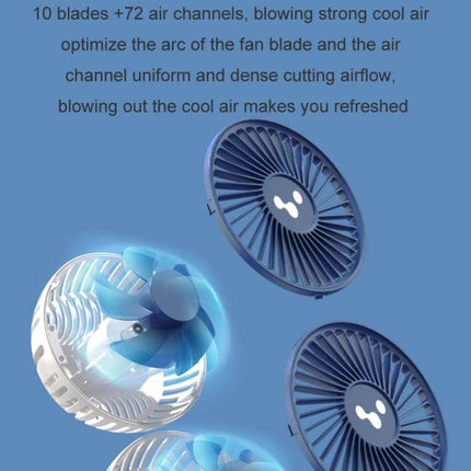 Car Dual Head USB Fan For Backseat Cooling And Comfort - dual-head blue USB car fan with 10-blade design and wide-angle air channels for rear-seat cooling