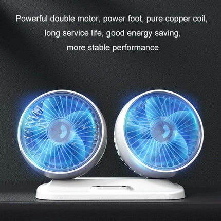 Car Dual Head USB Fan For Backseat Cooling And Comfort - dual-head adjustable rear car fan with three-speed independent controls