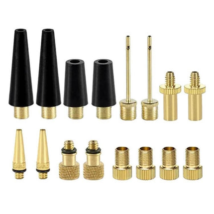 Bicycle Valve Adapter Set for Pumps Universal Fit Kit - copper and plastic adapters for bike, car, and sports inflators